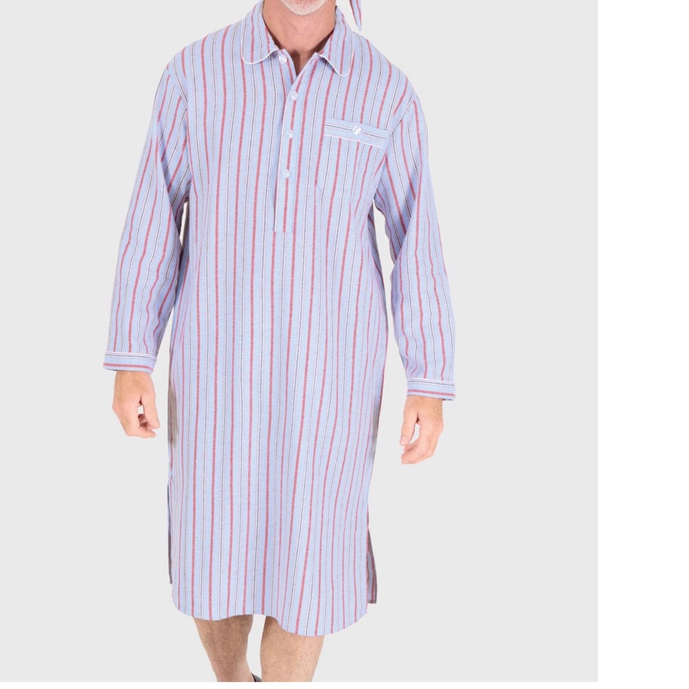 Peter Christian Men's Cotton Flannel Nightshirt NWT Size Small Blue Red Stripe